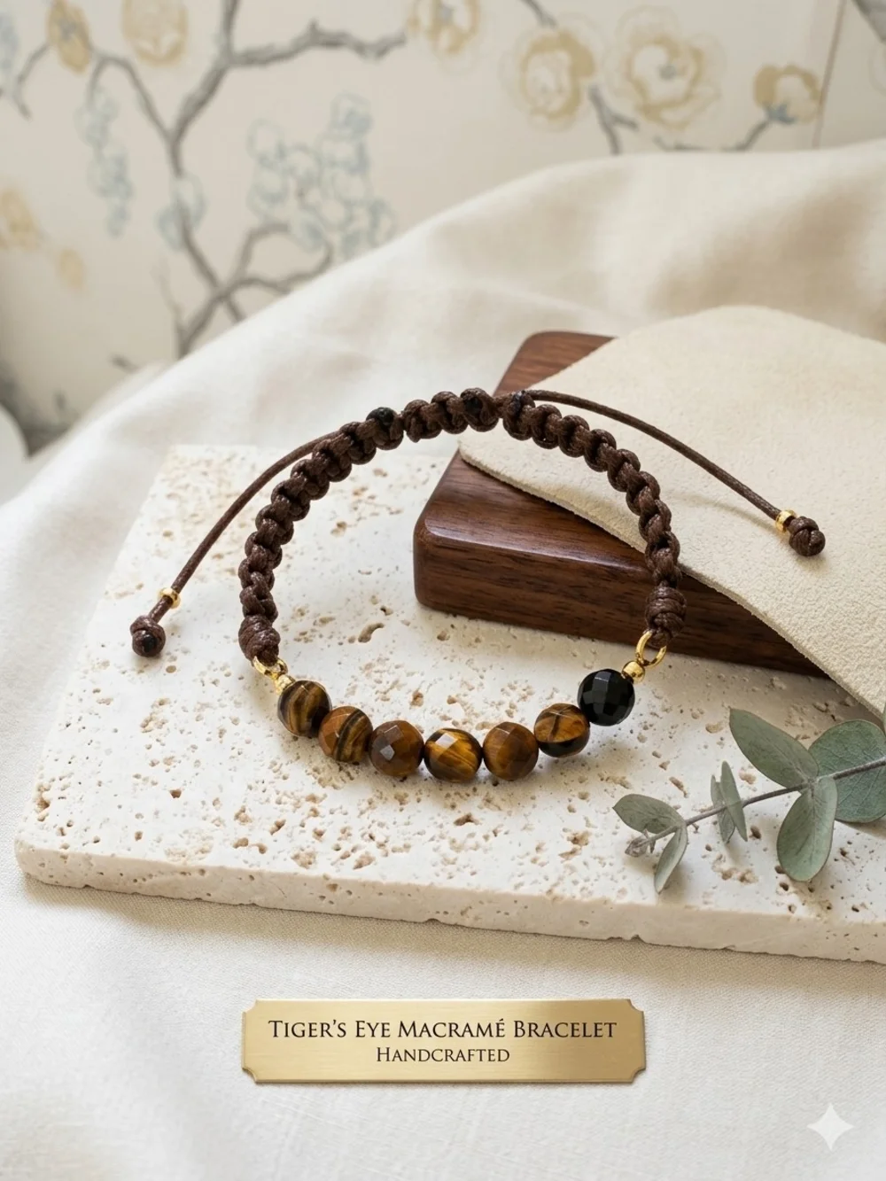Tiger's Eye Macramé Bracelet - Brown with Black Accent